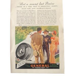 Vintage 1934 General Tire Not A Sound But Praise Ad Advertisement